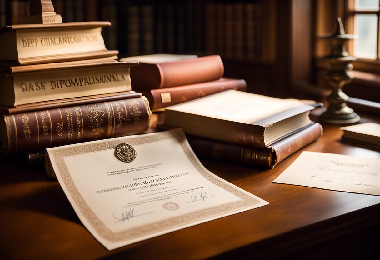 Diplômes empilés sur un bureau  
Chemins de carrière après études