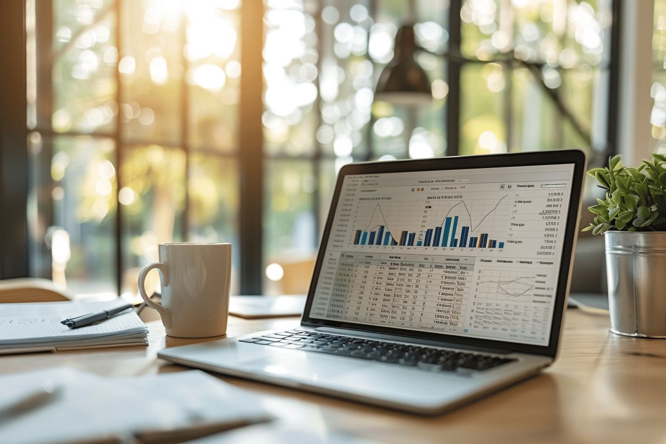 Analyse de graphiques financiers sur un bureau  
Professionnels discutant des tendances économiques